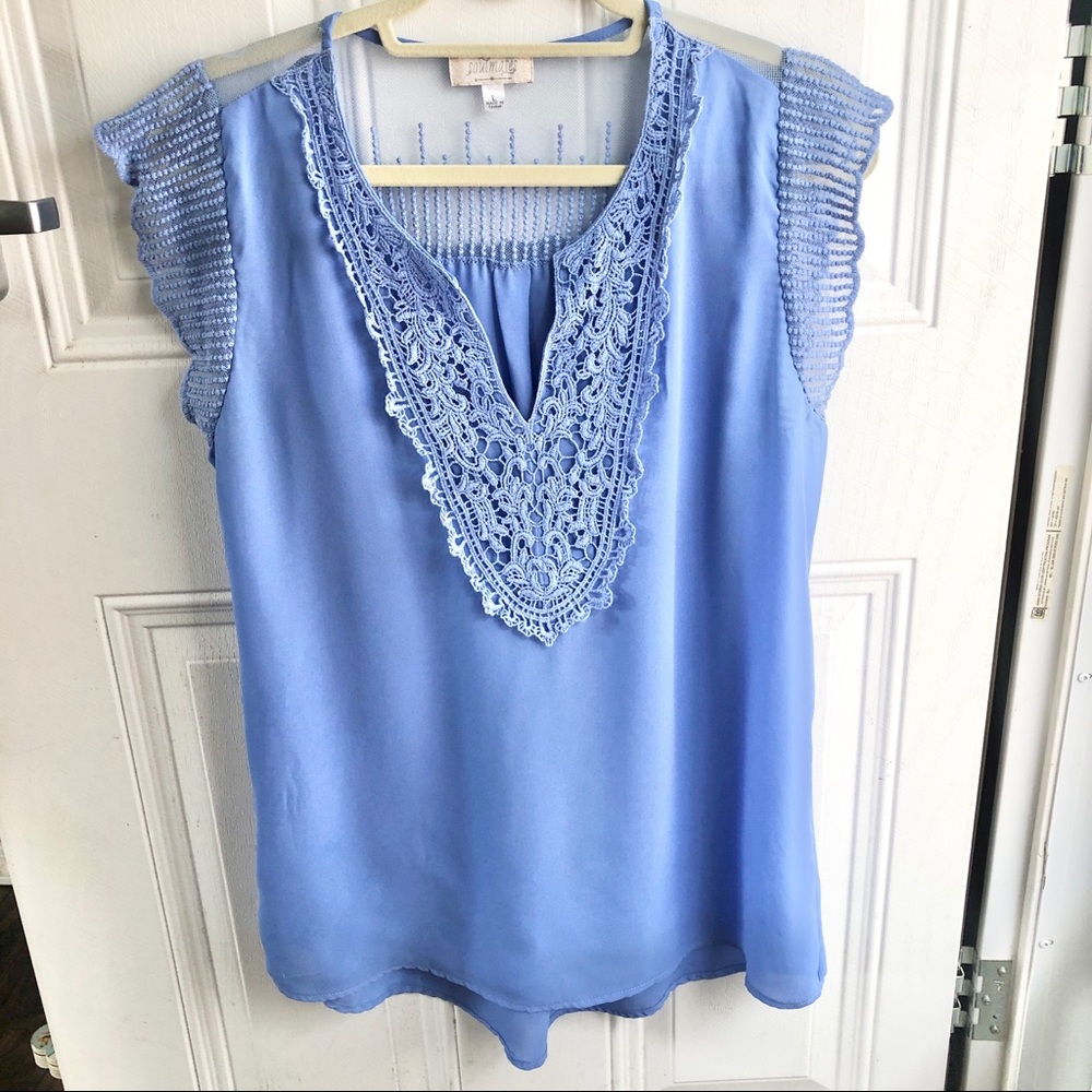 Soulmates blue w/ lace women’s top. Sz Large